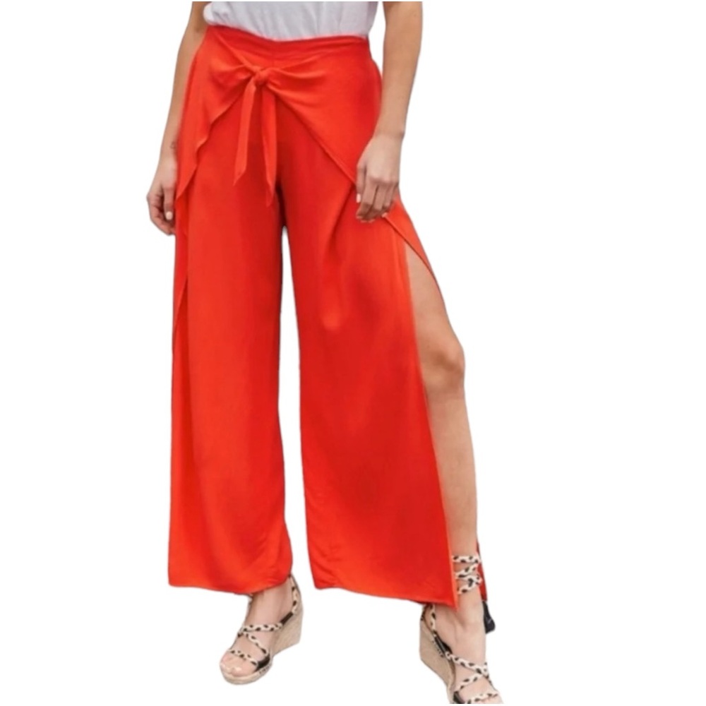 Young Fabulous & Broke On The Road Abigail Red Orange Wide Leg Side Slit Pants